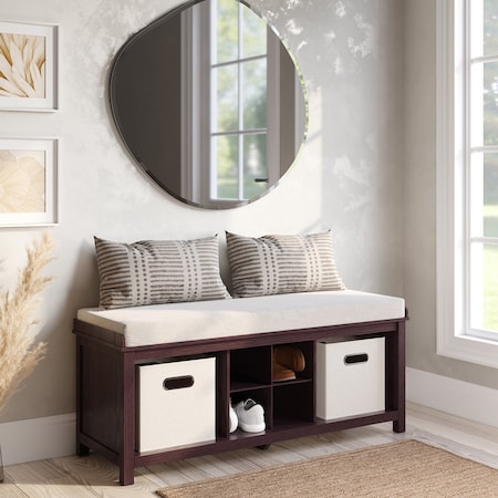 John Louis Home Solid Wood Entryway Bench - 2 Bins & 1 Shoe Divider Espresso JLH-EB-E1